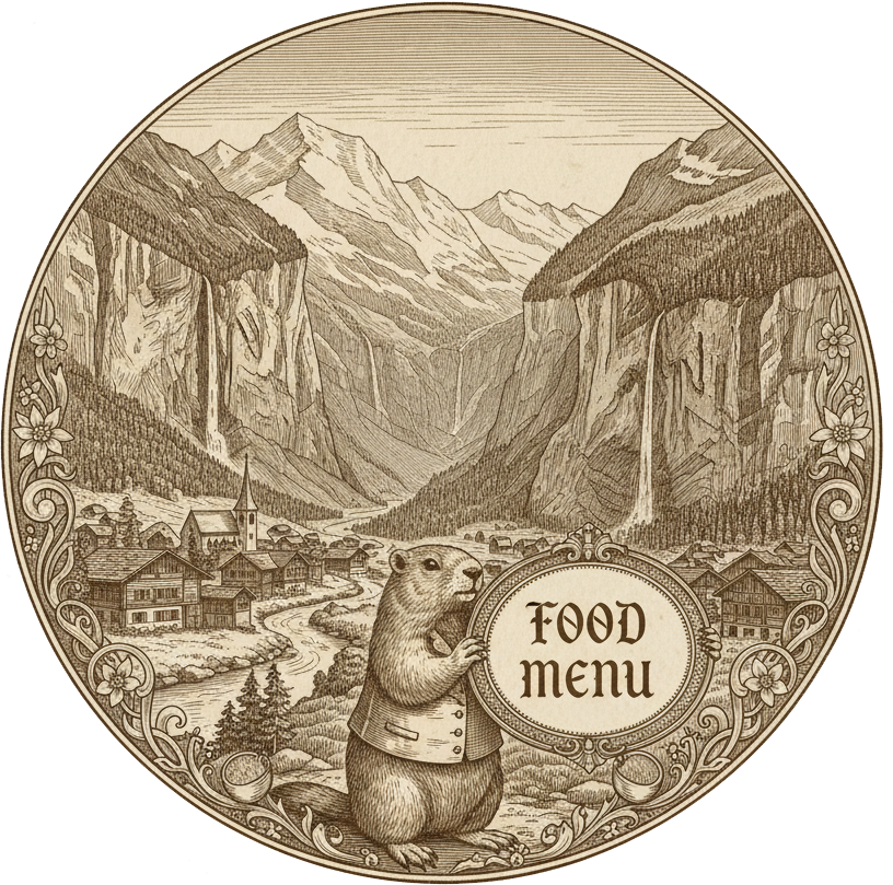 the food menu from the airtime cafe lauterbrunnen